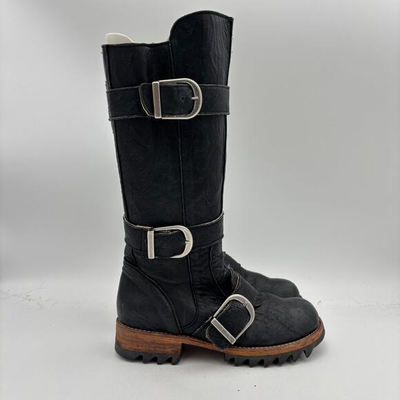 Jim Barnier Three Buckle Boots Women's 6 Black Leather Boho Biker Free People - Picture 3 of 11
